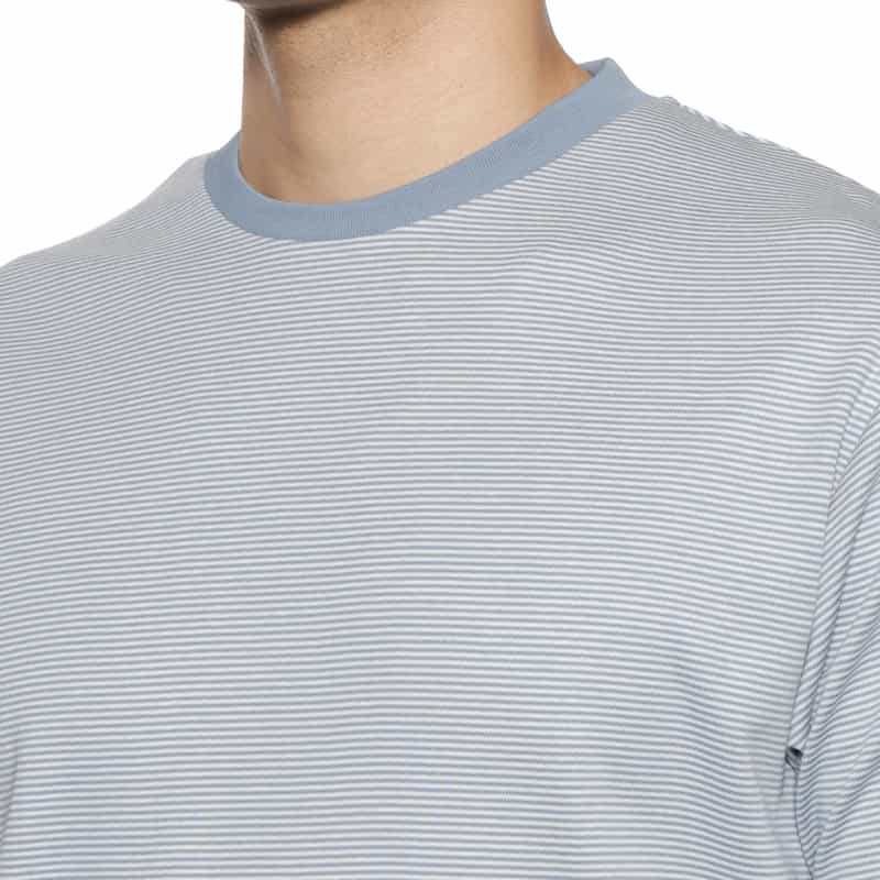 BARNEYS NEW YORK シルケット加工ボーダー柄スロープネックTシャツ BLUE