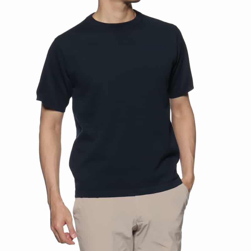 BARNEYS NEW YORK クルーネックニットTシャツ NAVY