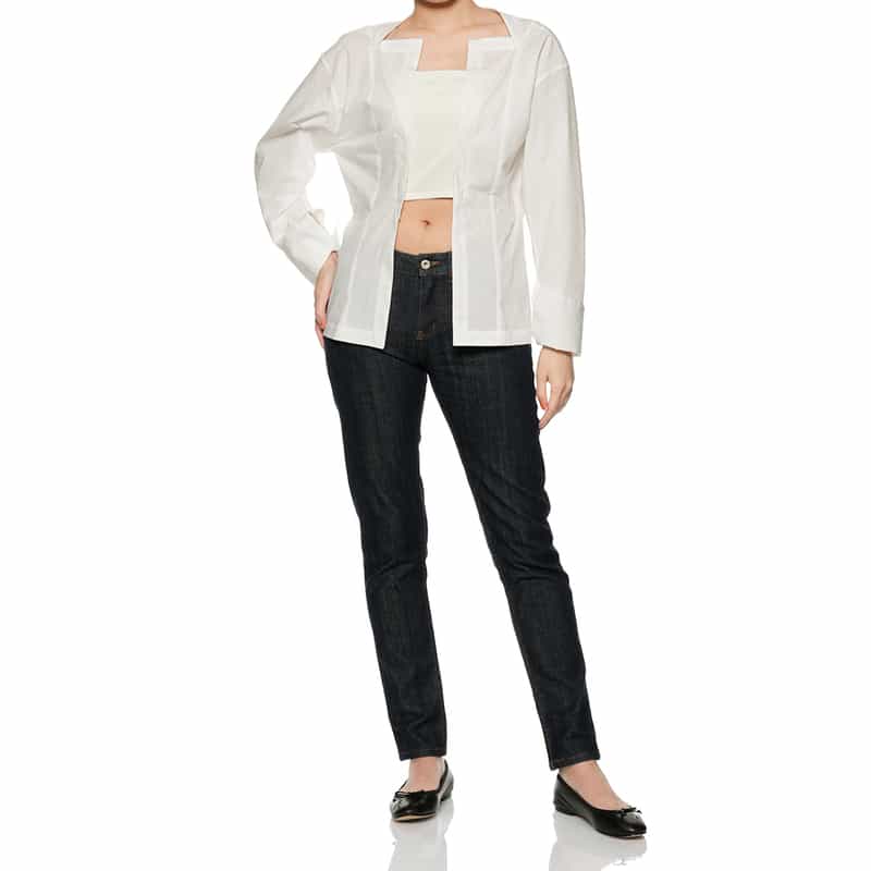 BARNEYS NEW YORK ウォッシャブル リブ付き2WAYシャツ WHITE