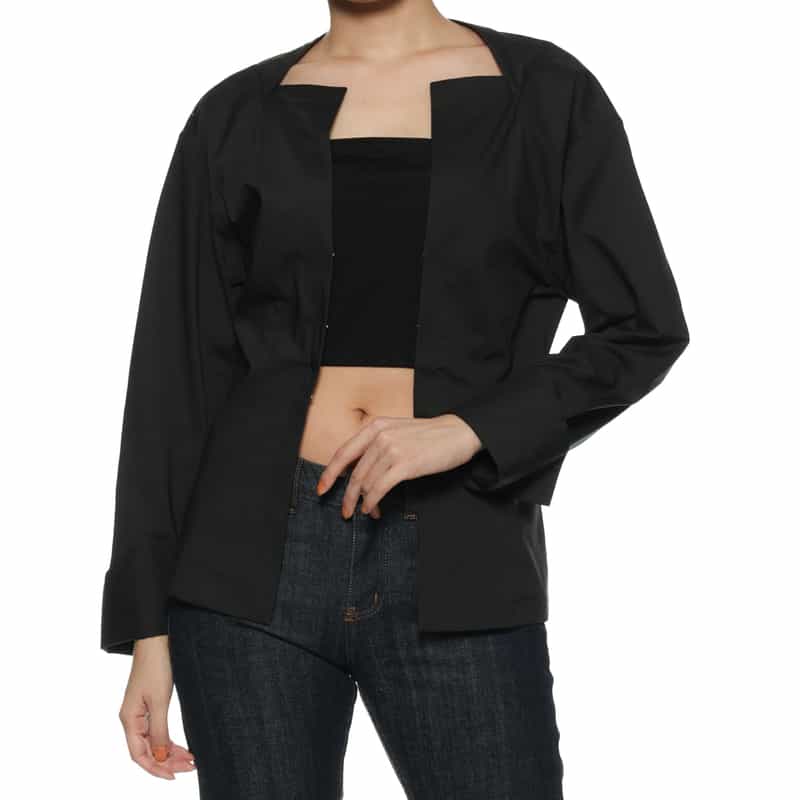 BARNEYS NEW YORK ウォッシャブル リブ付き2WAYシャツ BLACK