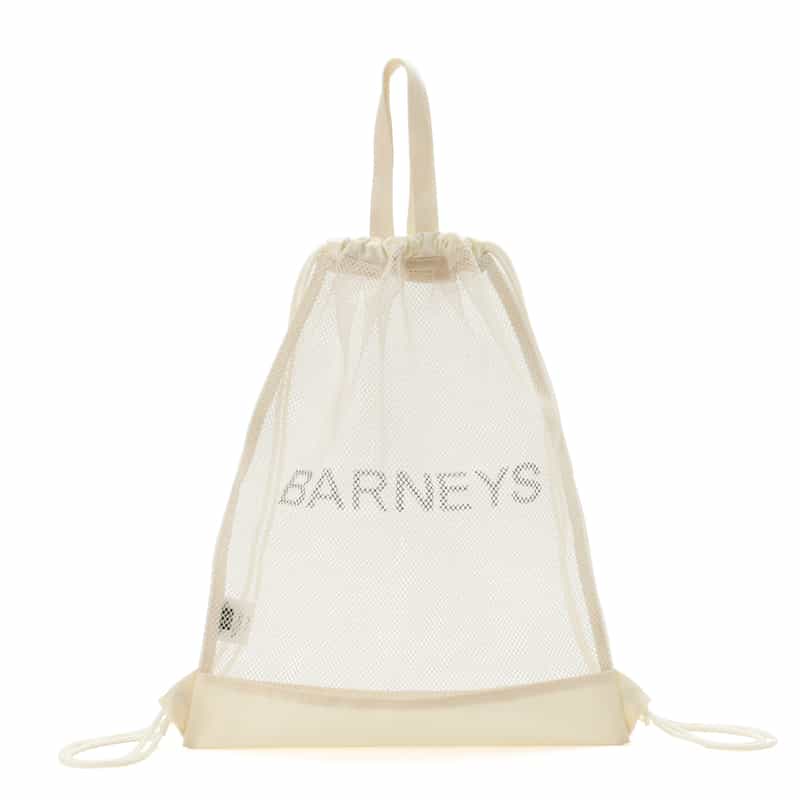 BARNEYS NEW YORK "BARNEYS" ロゴ入り メッシュナップサック WHITE
