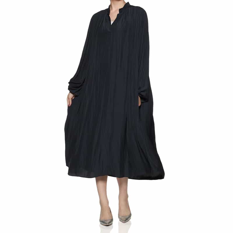 BARNEYS NEW YORK ウォッシャブル ギャザードレス NAVY