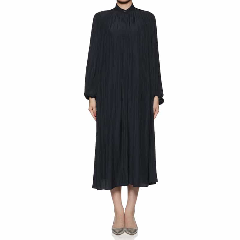 BARNEYS NEW YORK ウォッシャブル ギャザードレス NAVY