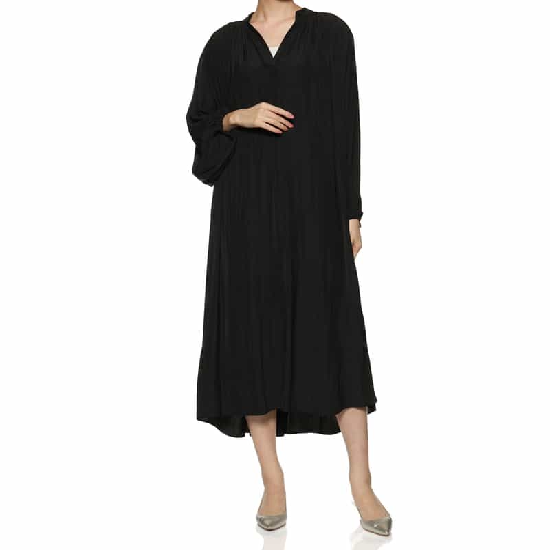 BARNEYS NEW YORK ウォッシャブル ギャザードレス BLACK