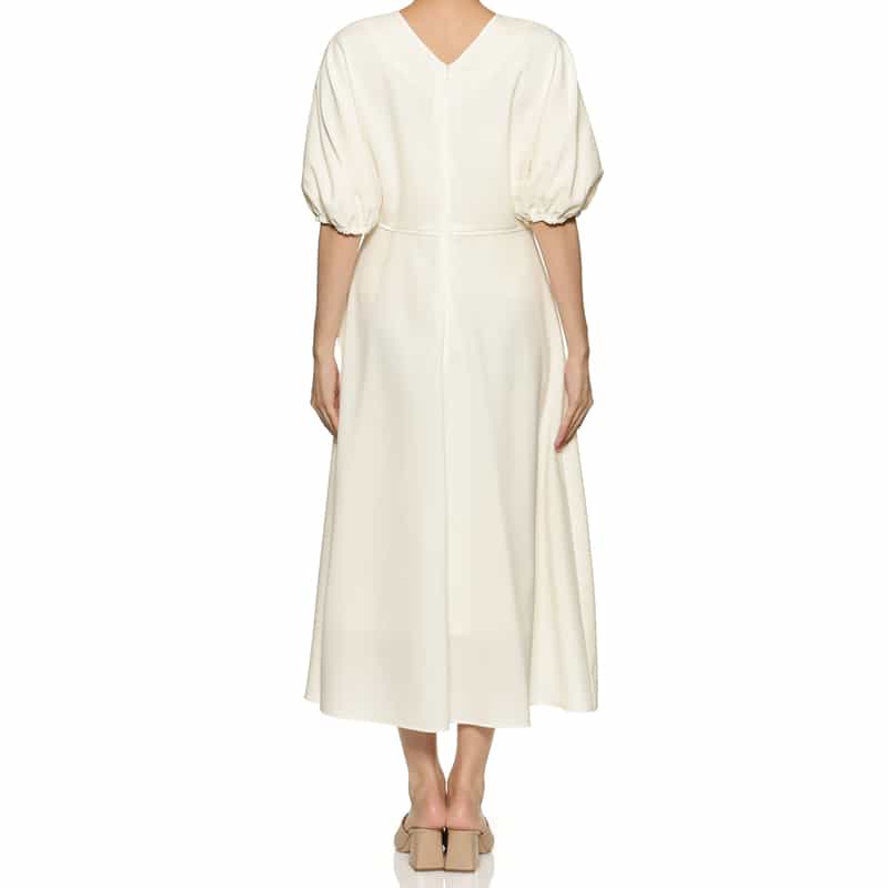 BARNEYS NEW YORK ウォッシャブル バルーンスリーブ ロングフレアドレス OFF WHITE