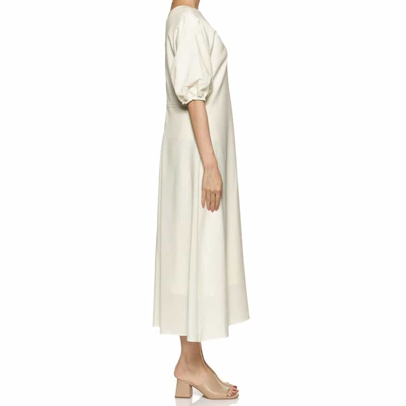 BARNEYS NEW YORK ウォッシャブル バルーンスリーブ ロングフレアドレス OFF WHITE