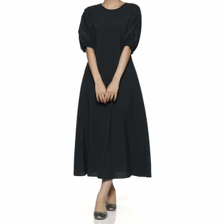 ウォッシャブル バルーンスリーブ ロングフレアドレス