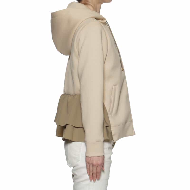 BARNEYS NEW YORK ウォッシャブル コンビネーションバックフリル ジップアップパーカ BEIGE