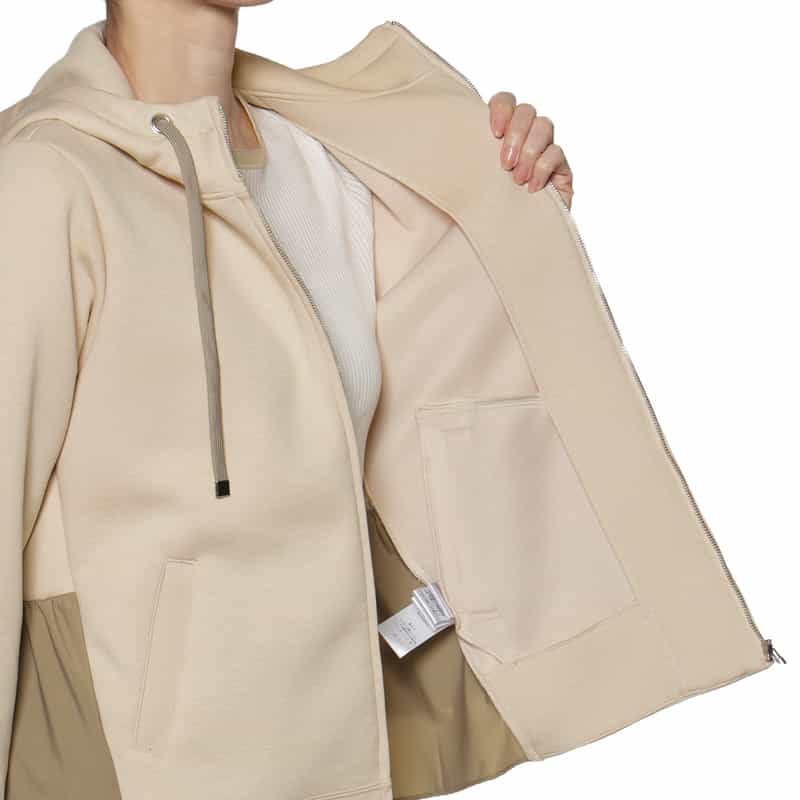 BARNEYS NEW YORK ウォッシャブル コンビネーションバックフリル ジップアップパーカ BEIGE