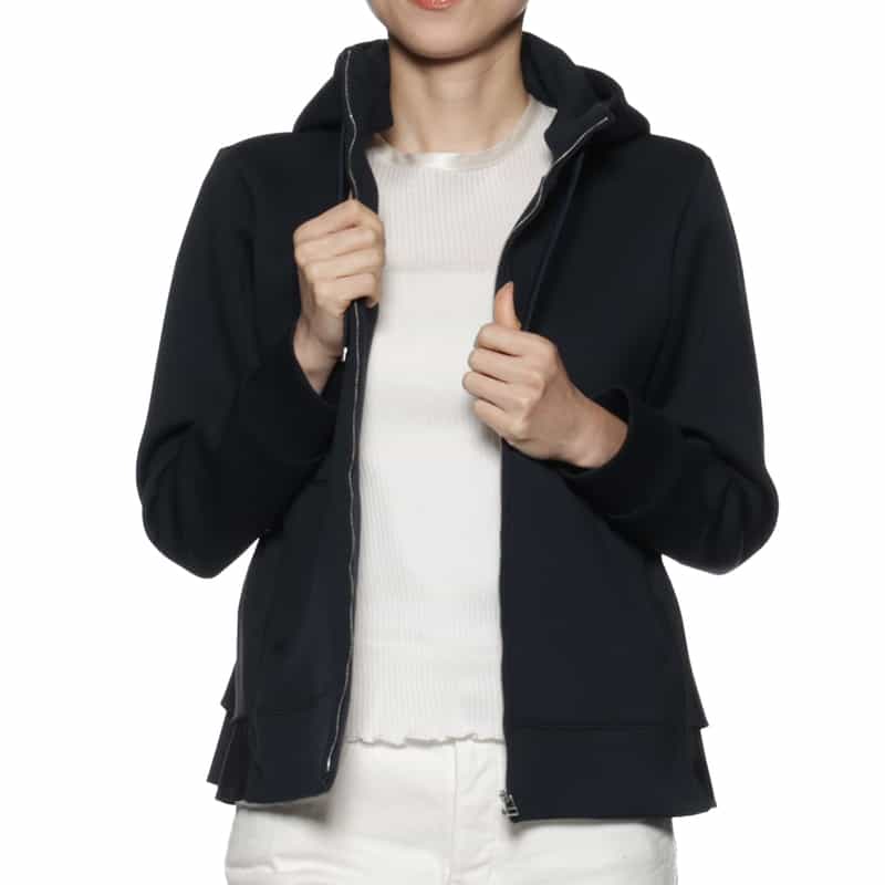 BARNEYS NEW YORK ウォッシャブル コンビネーションバックフリル ジップアップパーカ NAVY