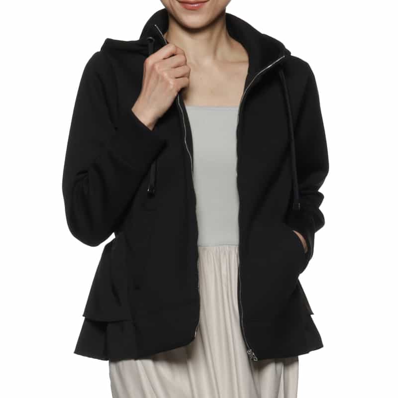 BARNEYS NEW YORK ウォッシャブル コンビネーションバックフリル ジップアップパーカ BLACK