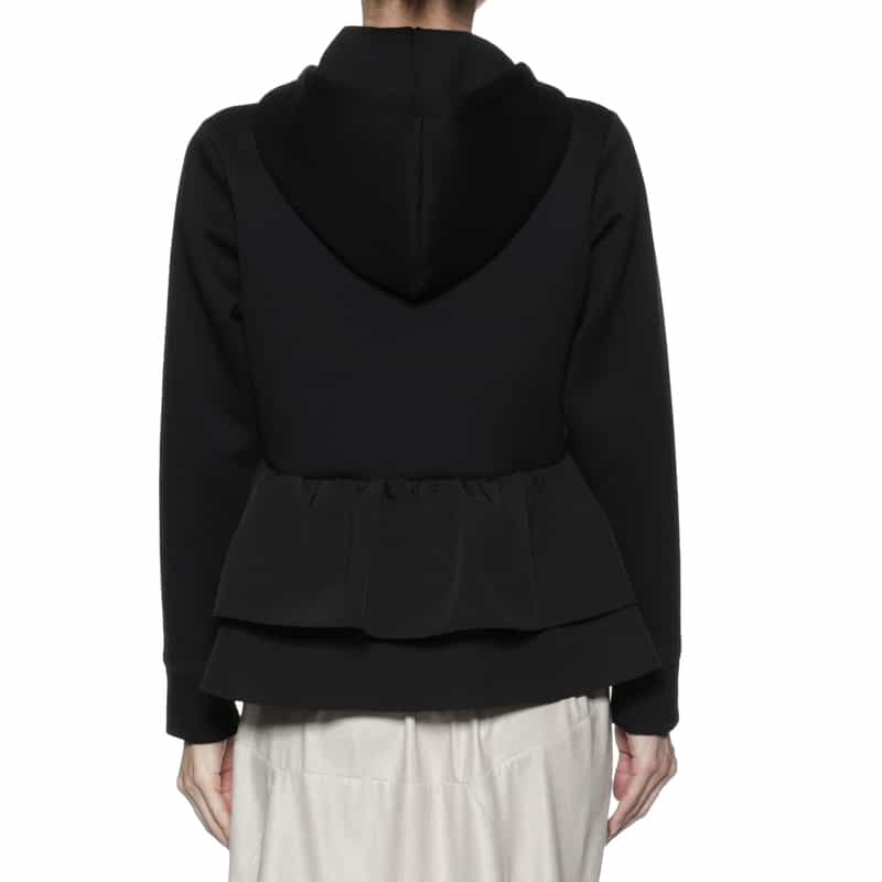 BARNEYS NEW YORK ウォッシャブル コンビネーションバックフリル ジップアップパーカ BLACK