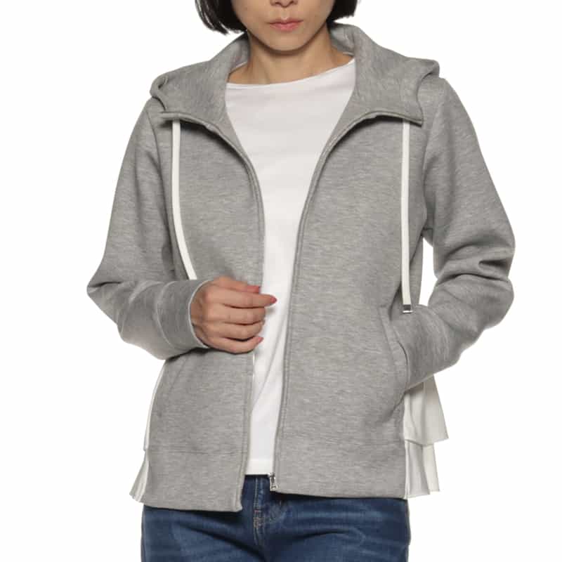 BARNEYS NEW YORK ウォッシャブル コンビネーションバックフリル ジップアップパーカ GRAY