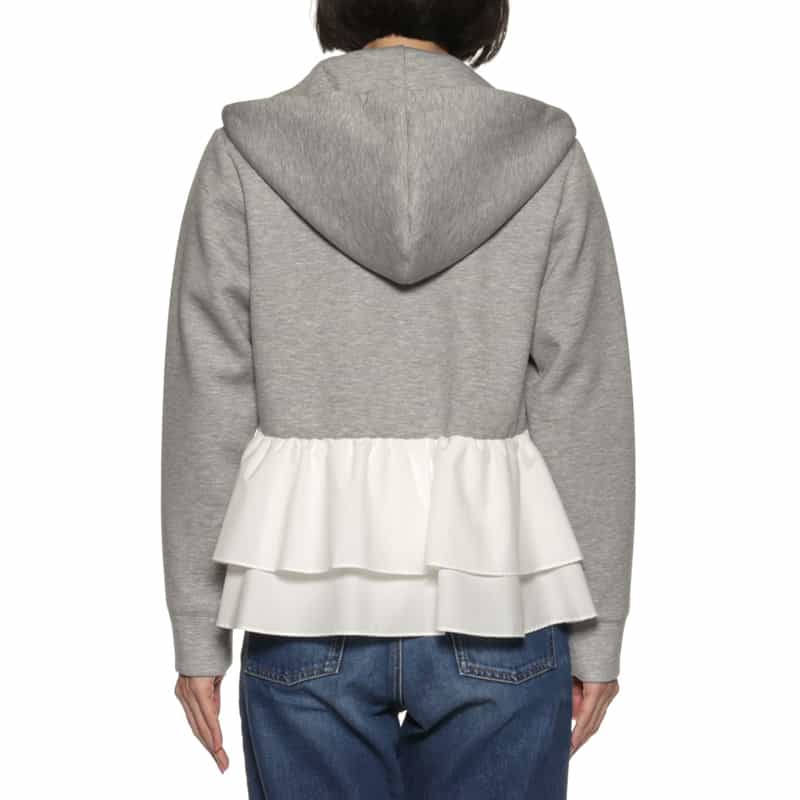 BARNEYS NEW YORK ウォッシャブル コンビネーションバックフリル ジップアップパーカ GRAY