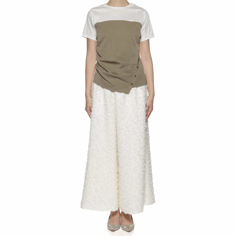 BARNEYS NEW YORK ウォッシャブル ボタン付きコンビネーションカットソー GRAY BEIGE