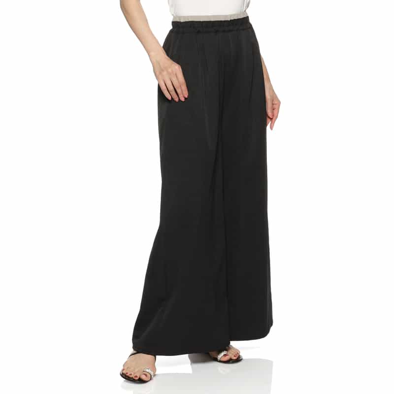 BARNEYS NEW YORK ウォッシャブル ドローストリングワイドパンツ BLACK