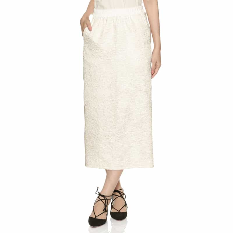 BARNEYS NEW YORK ウォッシャブル異素材コンビネーション サイドライン入りタイトスカート OFF WHITE