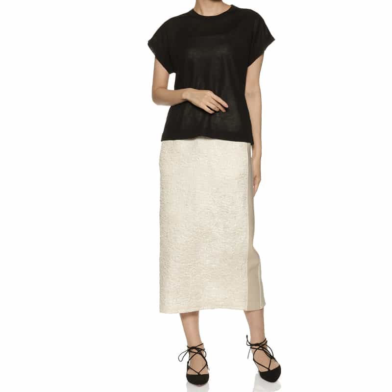 BARNEYS NEW YORK ウォッシャブル異素材コンビネーション サイドライン入りタイトスカート OFF WHITE