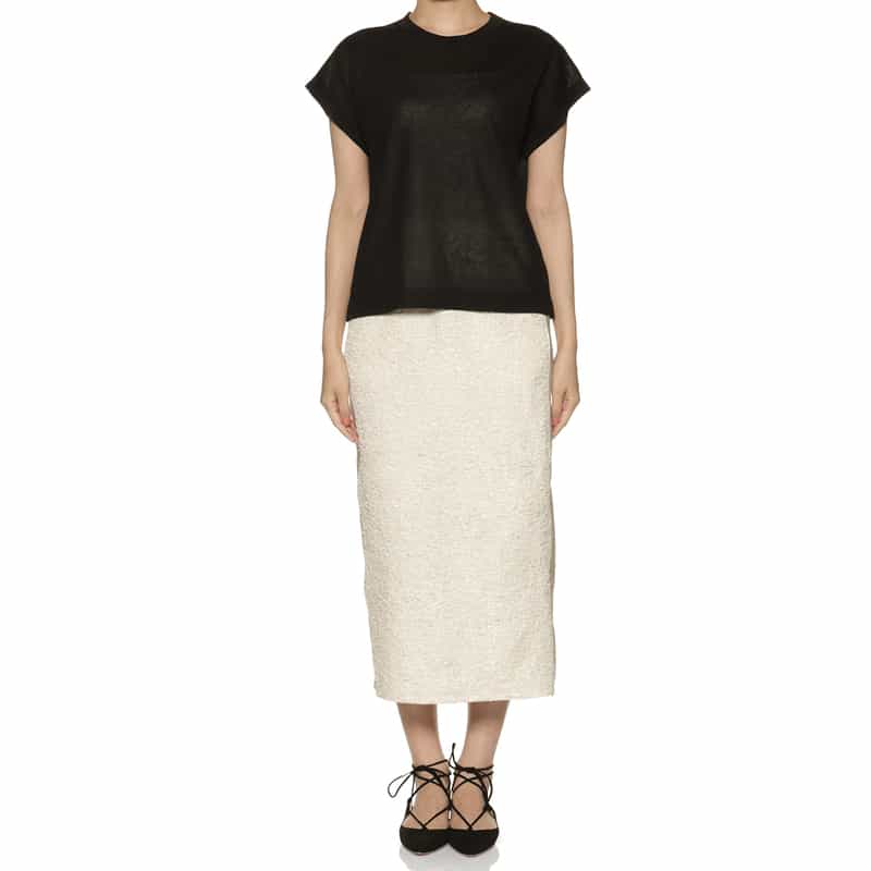 BARNEYS NEW YORK ウォッシャブル異素材コンビネーション サイドライン入りタイトスカート OFF WHITE