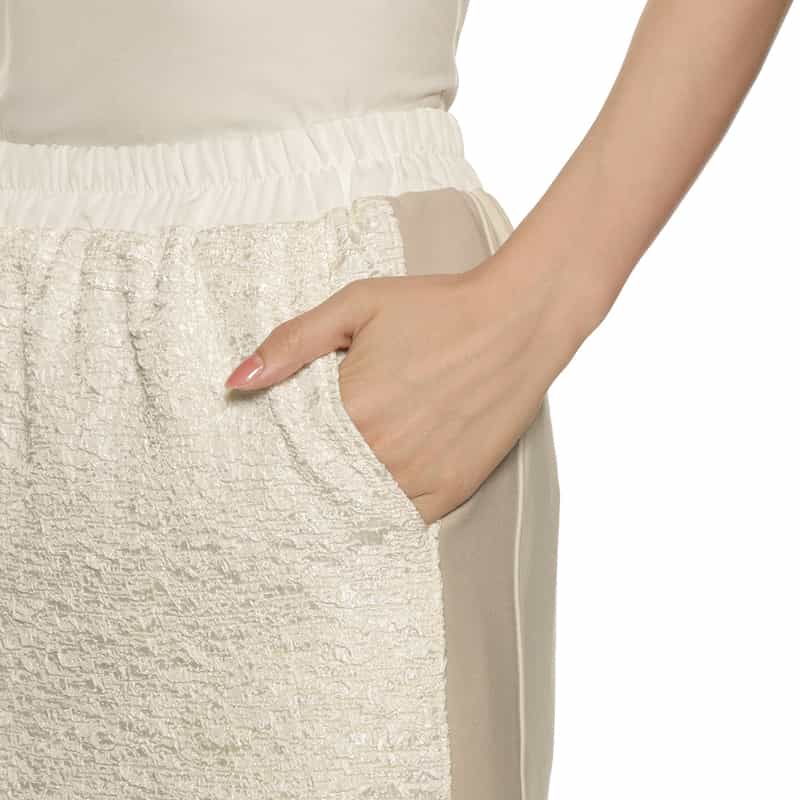 BARNEYS NEW YORK ウォッシャブル異素材コンビネーション サイドライン入りタイトスカート OFF WHITE