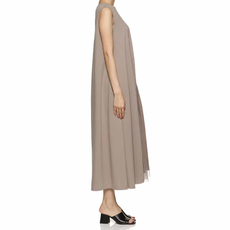 BARNEYS NEW YORK ウォッシャブル チュールコンビネーションロングドレス BEIGE