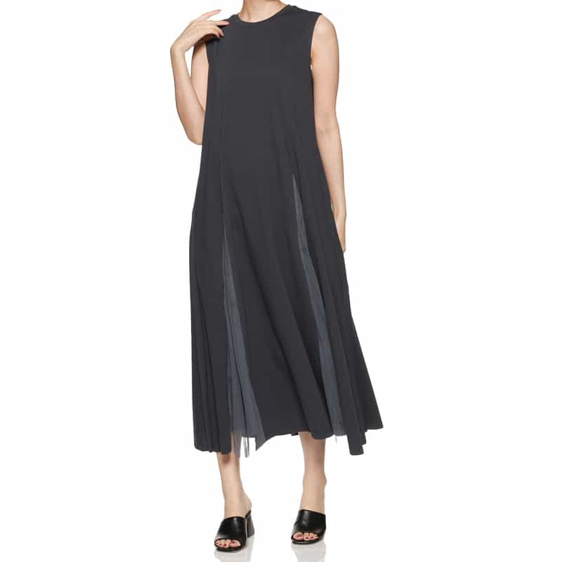 BARNEYS NEW YORK ウォッシャブル チュールコンビネーションロングドレス GRAY