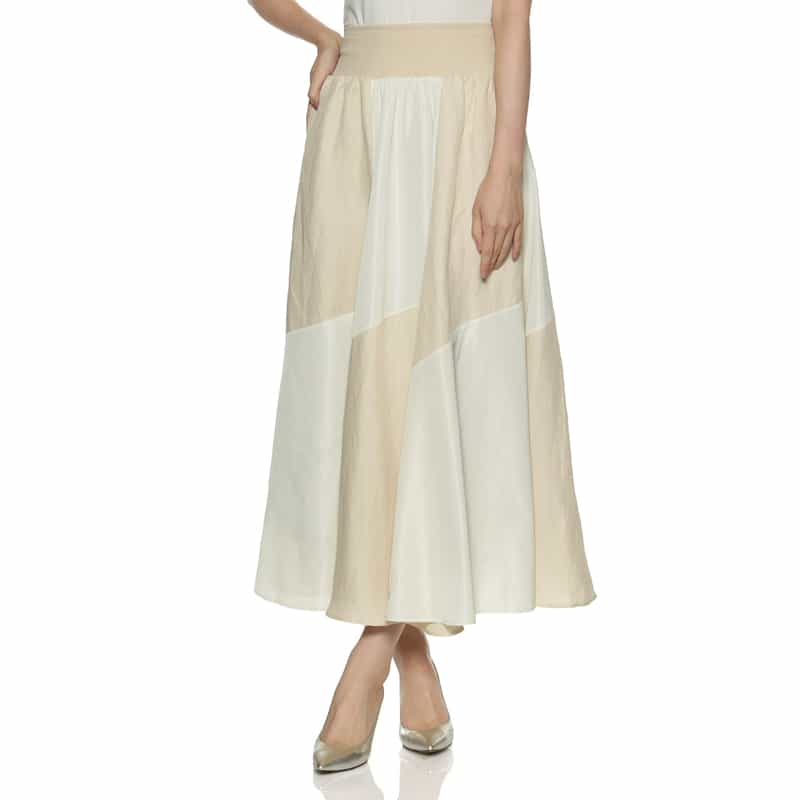 BARNEYS NEW YORK ウォッシャブル 切替ロングスカート BEIGE