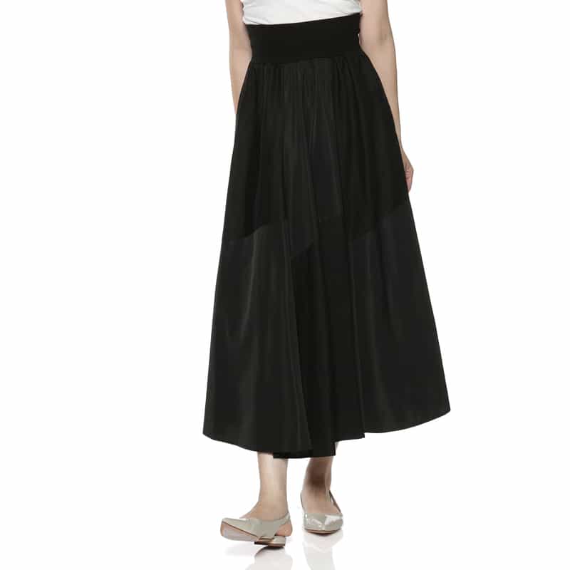 BARNEYS NEW YORK ウォッシャブル 切替ロングスカート BLACK