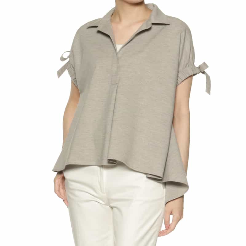 BARNEYS NEW YORK ウォッシャブル リネンライク ボウ付きスリーブ ブラウス LIGHT GRAY
