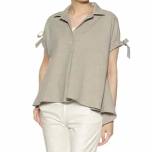 ウォッシャブル リネンライク ボウ付きスリーブ ブラウス