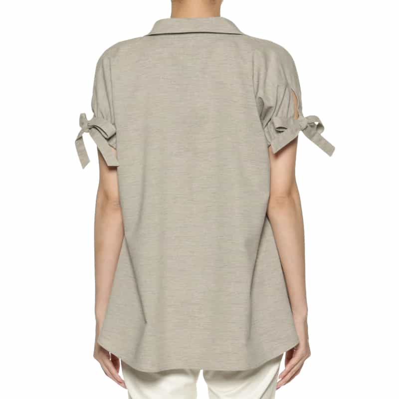 BARNEYS NEW YORK ウォッシャブル リネンライク ボウ付きスリーブ ブラウス LIGHT GRAY