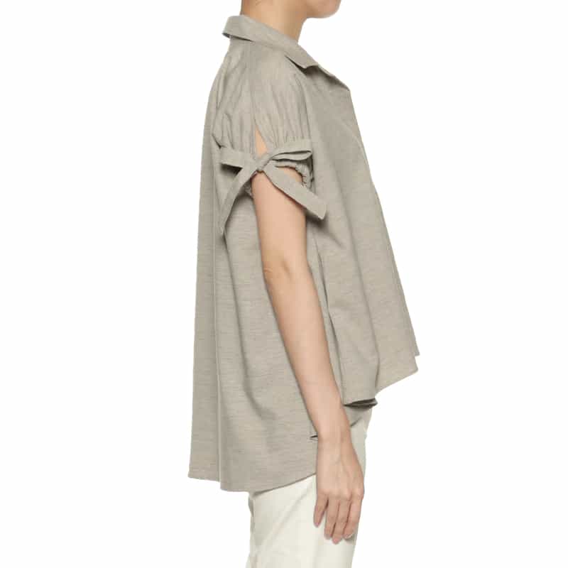 BARNEYS NEW YORK ウォッシャブル リネンライク ボウ付きスリーブ ブラウス LIGHT GRAY