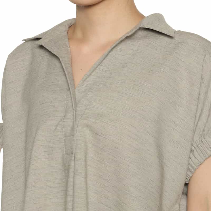 BARNEYS NEW YORK ウォッシャブル リネンライク ボウ付きスリーブ ブラウス LIGHT GRAY