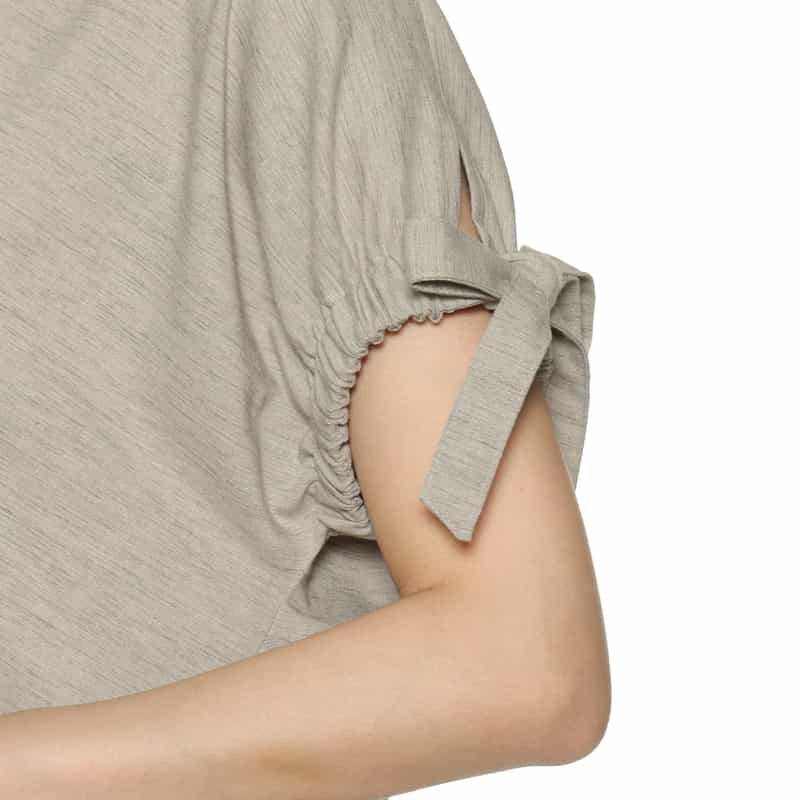 BARNEYS NEW YORK ウォッシャブル リネンライク ボウ付きスリーブ ブラウス LIGHT GRAY