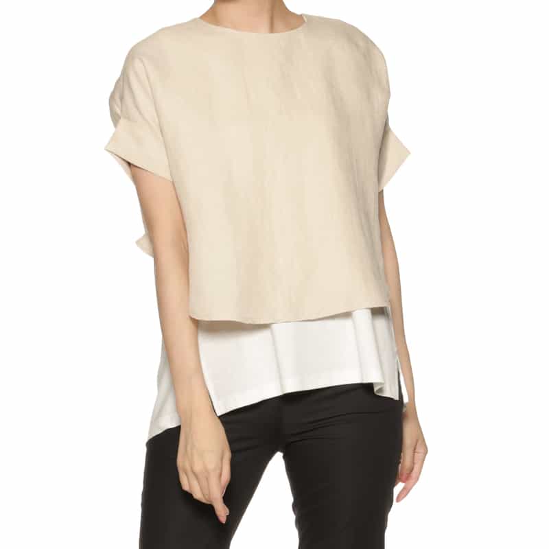 BARNEYS NEW YORK ウォッシャブル 異素材コンビネーションブラウス BEIGE