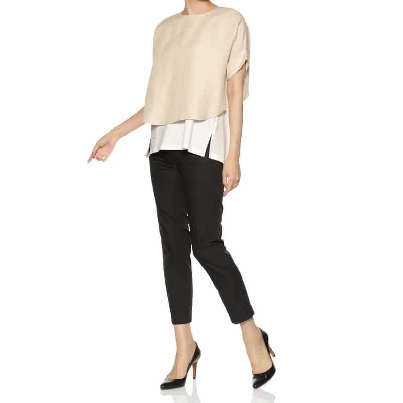 BARNEYS NEW YORK ウォッシャブル 異素材コンビネーションブラウス BEIGE