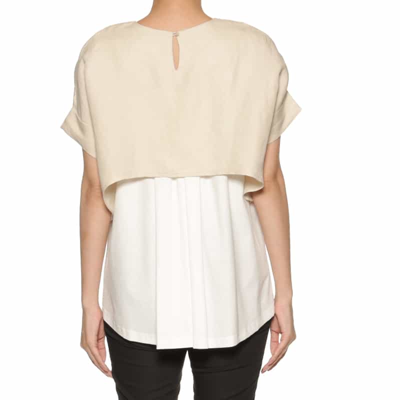 BARNEYS NEW YORK ウォッシャブル 異素材コンビネーションブラウス BEIGE