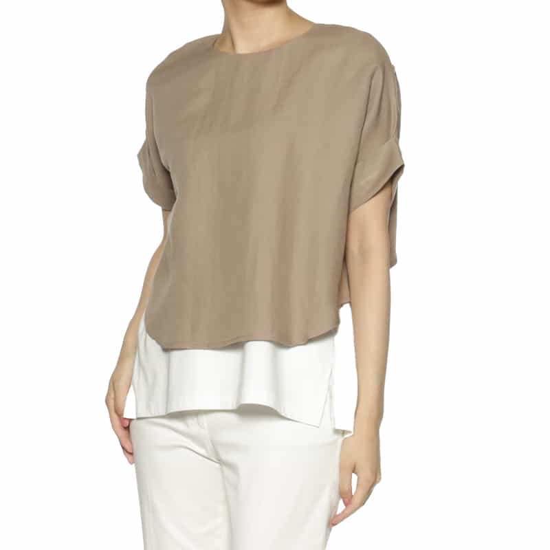 BARNEYS NEW YORK ウォッシャブル 異素材コンビネーションブラウス LIGHT BROWN