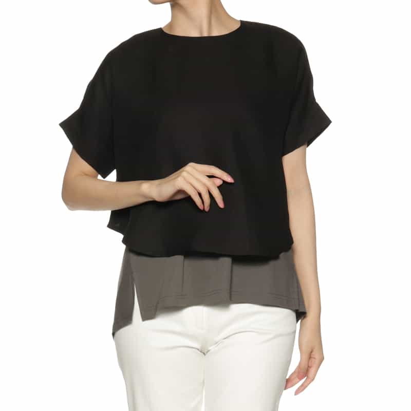 BARNEYS NEW YORK ウォッシャブル 異素材コンビネーションブラウス BLACK