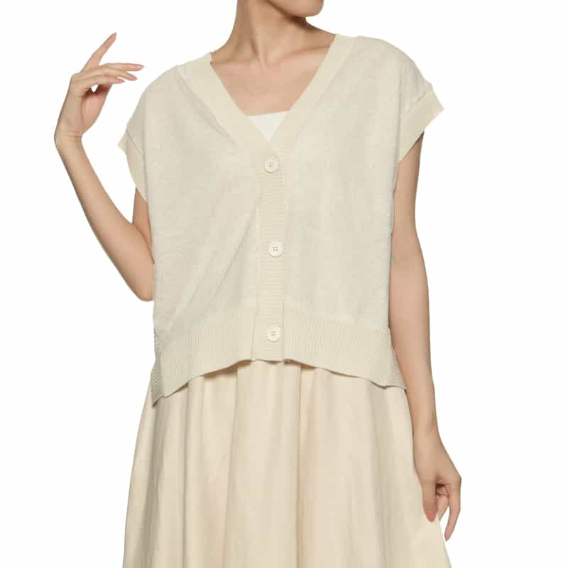 BARNEYS NEW YORK ウォッシャブル チュール素材ニットカーディガン BEIGE