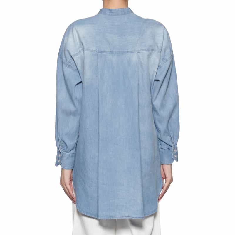 BARNEYS NEW YORK ウォッシャブル ボウタイ付きダンガリーデニムシャツ LIGHT BLUE
