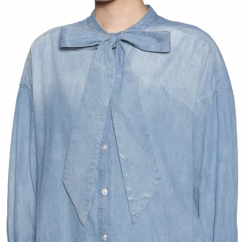 BARNEYS NEW YORK ウォッシャブル ボウタイ付きダンガリーデニムシャツ LIGHT BLUE