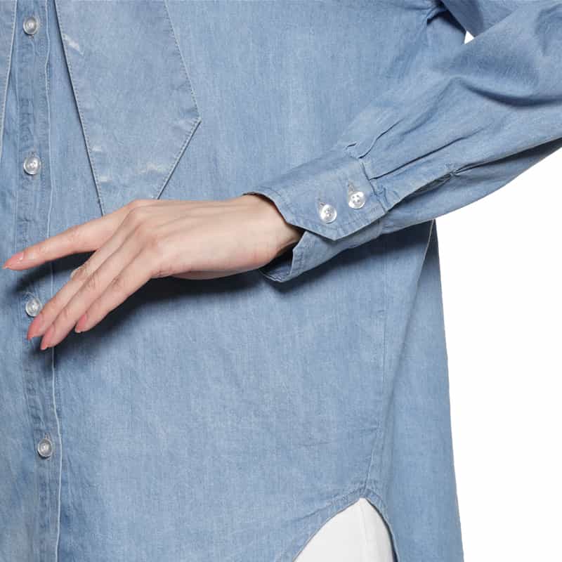 BARNEYS NEW YORK ウォッシャブル ボウタイ付きダンガリーデニムシャツ LIGHT BLUE