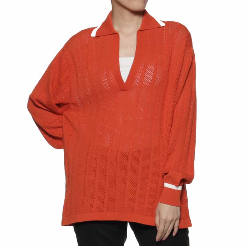 BARNEYS NEW YORK ウォッシャブル メッシュスキッパーニットプルオーバー ORANGE