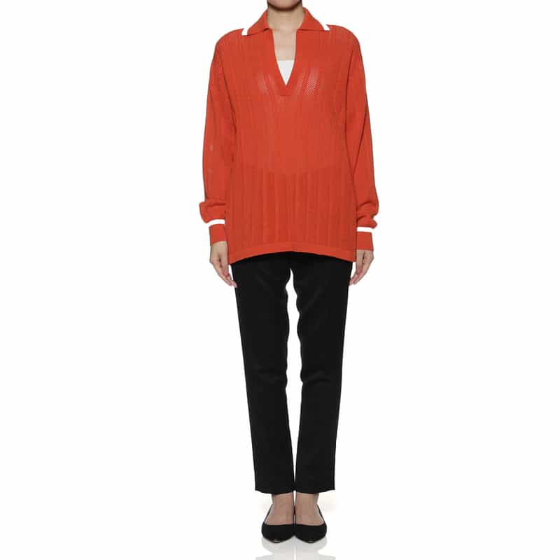 BARNEYS NEW YORK ウォッシャブル メッシュスキッパーニットプルオーバー ORANGE
