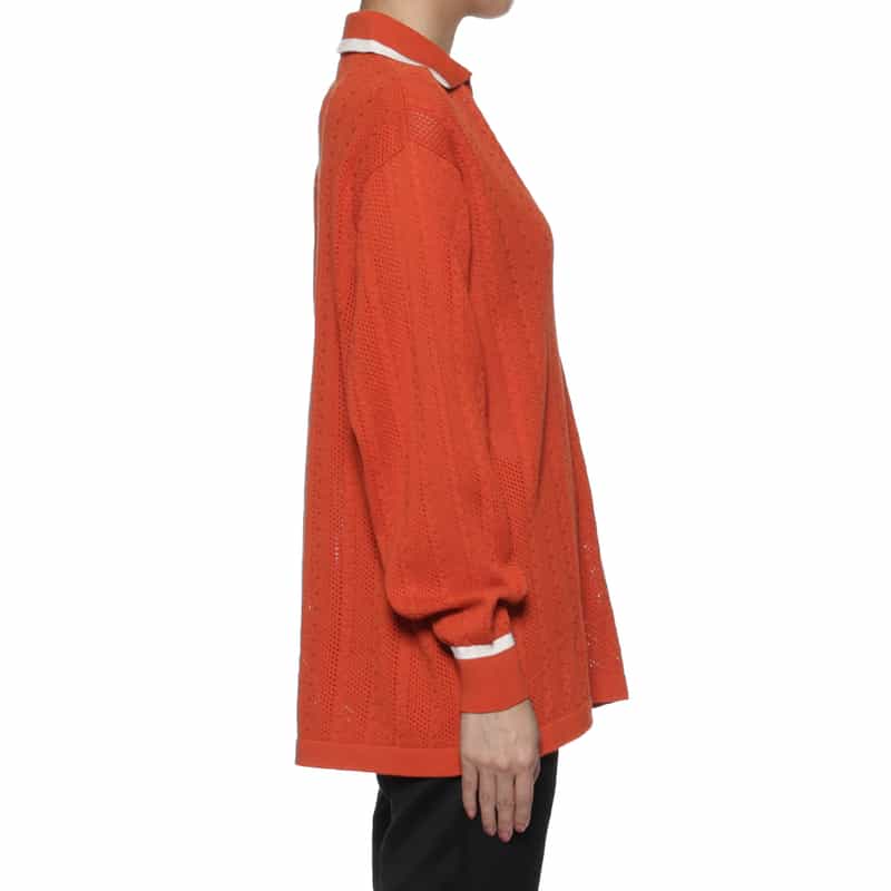 BARNEYS NEW YORK ウォッシャブル メッシュスキッパーニットプルオーバー ORANGE