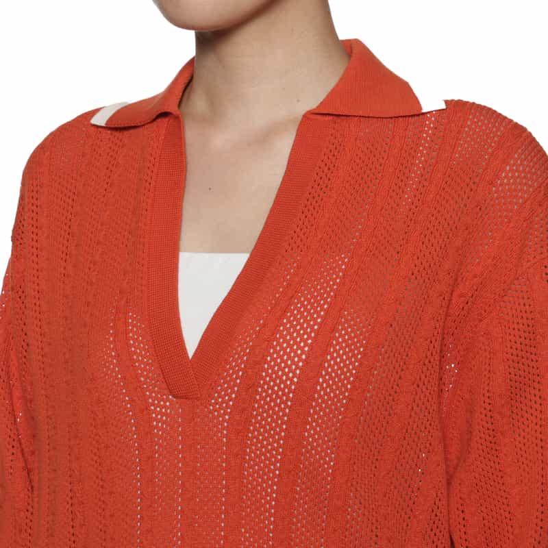 BARNEYS NEW YORK ウォッシャブル メッシュスキッパーニットプルオーバー ORANGE