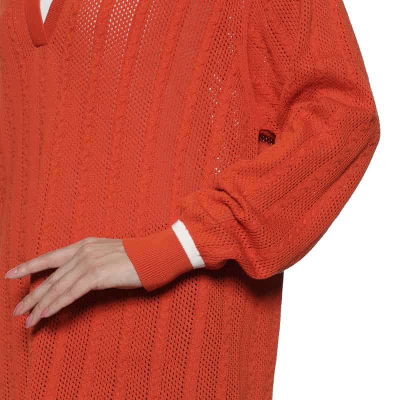 BARNEYS NEW YORK ウォッシャブル メッシュスキッパーニットプルオーバー ORANGE