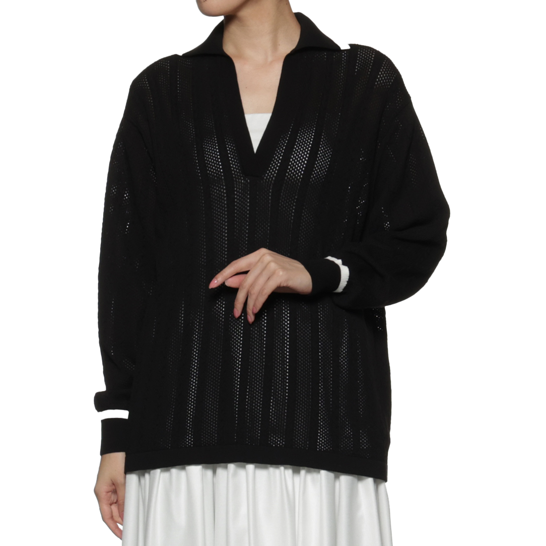 ウォッシャブル メッシュスキッパーニットプルオーバー