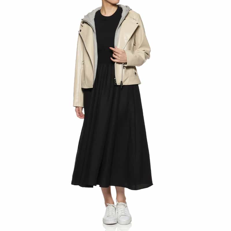 BARNEYS NEW YORK ウォッシャブル フード付きライダースジャケット IVORY